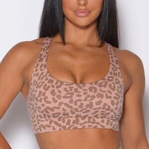 RARE NWT BOMBSHELL SPORTSWEAR Cheetah Racerback Sports Bra XS Latte